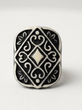 Black and Gray Plastic Statement Ring Size 7